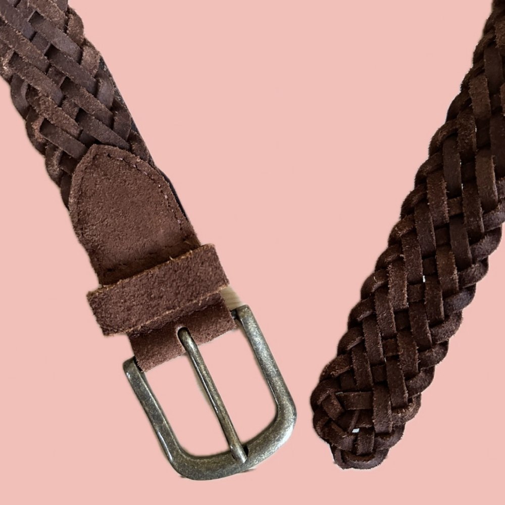 Bootlegger Brown Braided Genuine Suede Belt Size M/L